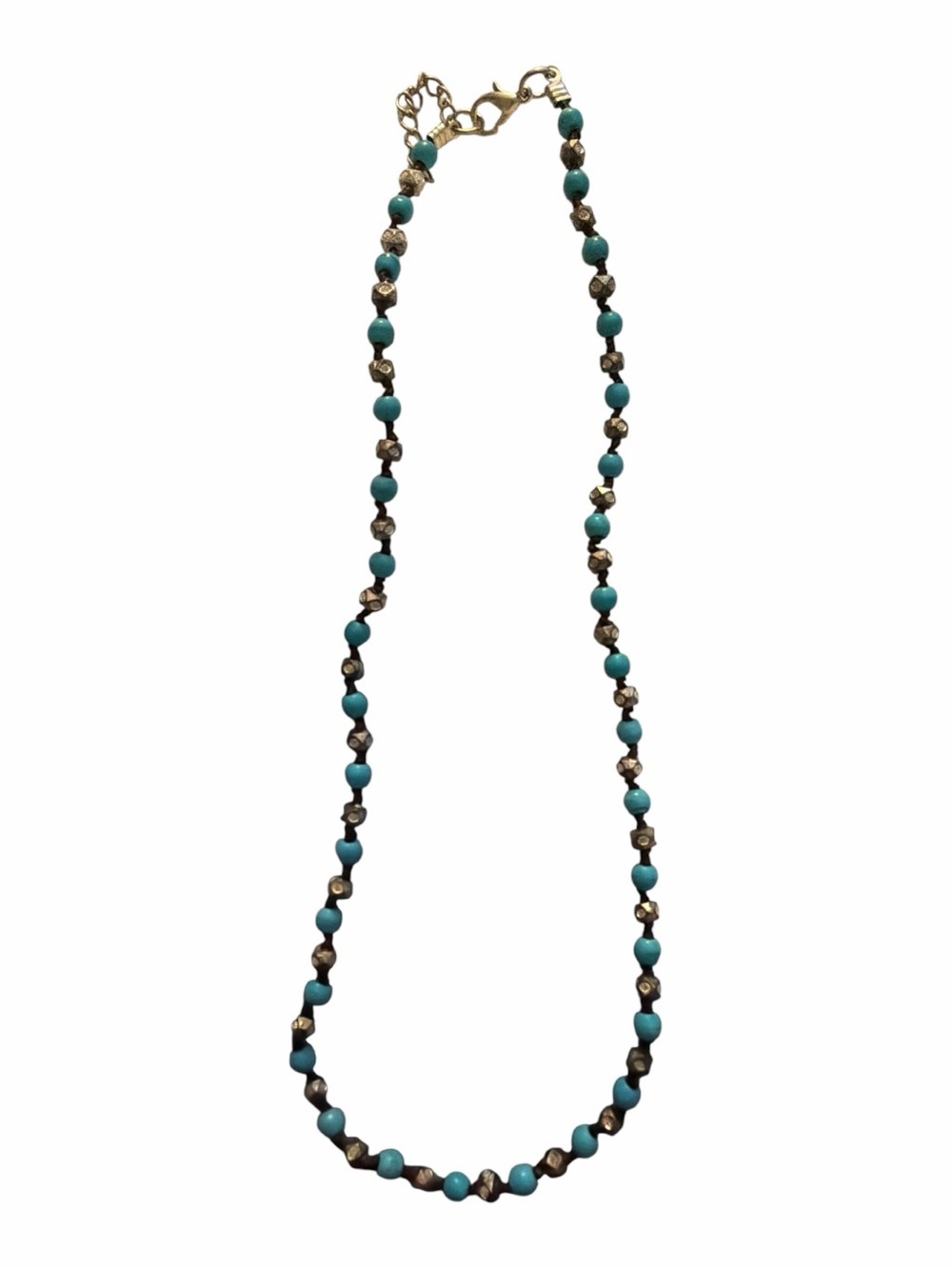 Vintage Turquoise Beaded Silver Accent Necklace - Women Jewelry